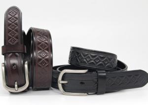 Quality Vintage Buckle Womens Genuine Leather Belt Embossing Rhombus Pattern wholesale