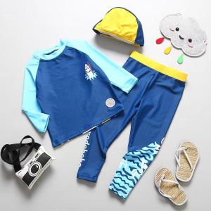 Quality Three Piece Boys Swimwear Sets Printed Blue Boy Bathing Suit wholesale