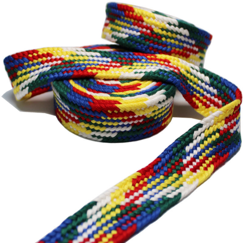 Custom Color Thick 30mm Flat Tube Braided Polyester Cord For Garment