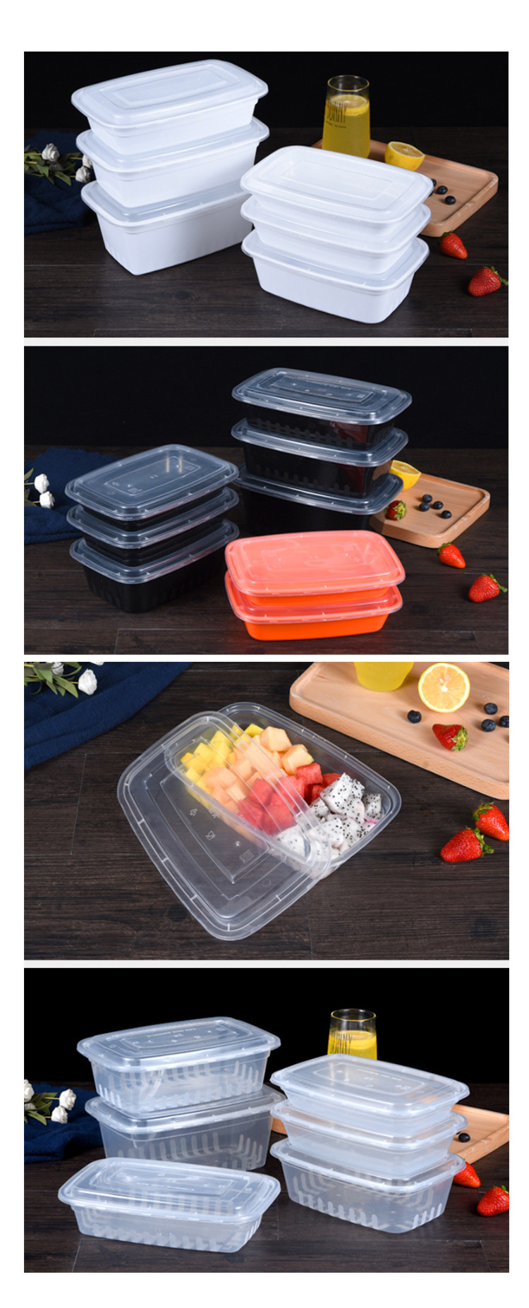 Leak Proof Plastic Food Storage Boxes Disposable Take Away Packaging