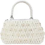 White 6mm Pearl Clutch Handbag Hand Woven Gold Rose shape OEM ODM