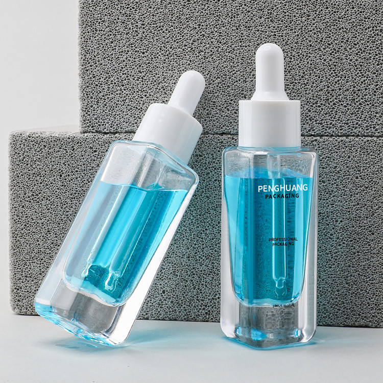 30ml Square Essence Oil Serum Dropper Bottles Clear Glass Body Skincare Packing