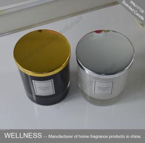 Quality Clean Burning Natural Soy Wax Candles , Gold Lid Black Glass Candle Jars wholesale