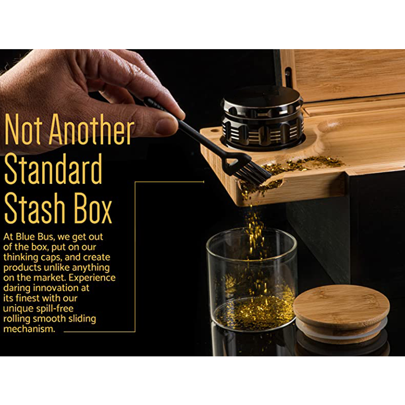 Bamboo Storage Box Set with Herbal Grinder Stash Jar Rolling Tray and Pocking Tools Stick