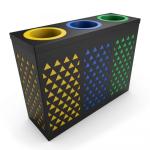Three Compartments 350mm Width 35L Steel Outdoor Trash Can