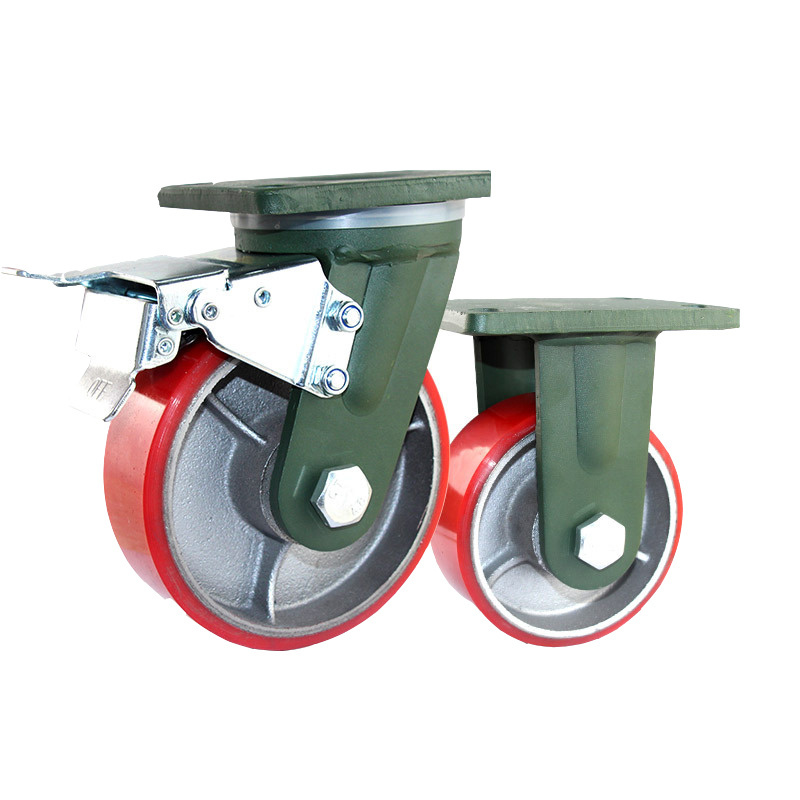 4/5/6/8inch Heavy Duty 1 Ton Red PU Wheel Iron Core Caster Wheel