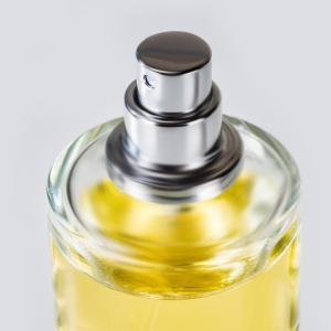 Quality 50ml Clear Short Round Glass Perfume Spray Pump Frosting wholesale