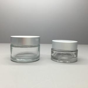 Quality 50g 20g Cosmetic Packaging Clear Glass Cream Jar With Aluminum Cap wholesale