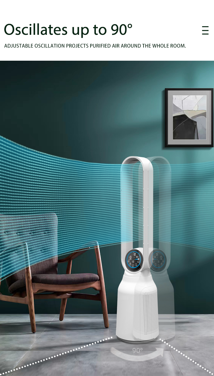 Multifunctional Smart 2 in 1 Home Air Filter Whole house HEPA Filter Leafless Air Purifier Standing Fan Tower Fan