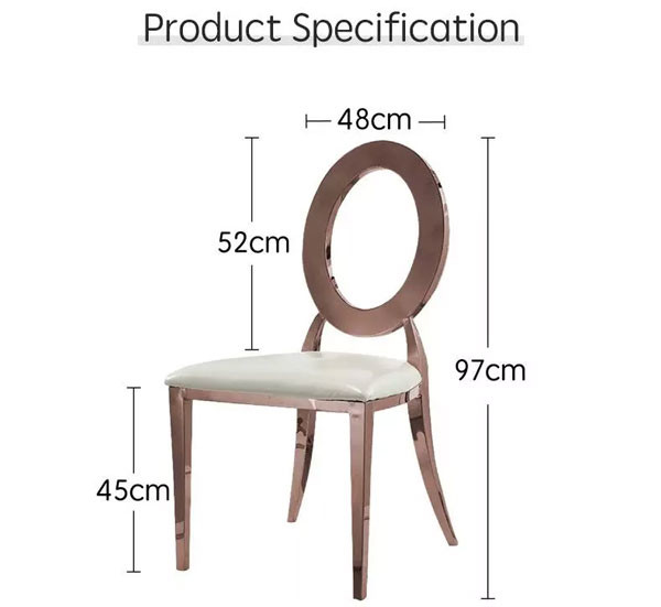 Stainless Steel Gold Round Back Wedding Dining Chairs With White Leather Cushion