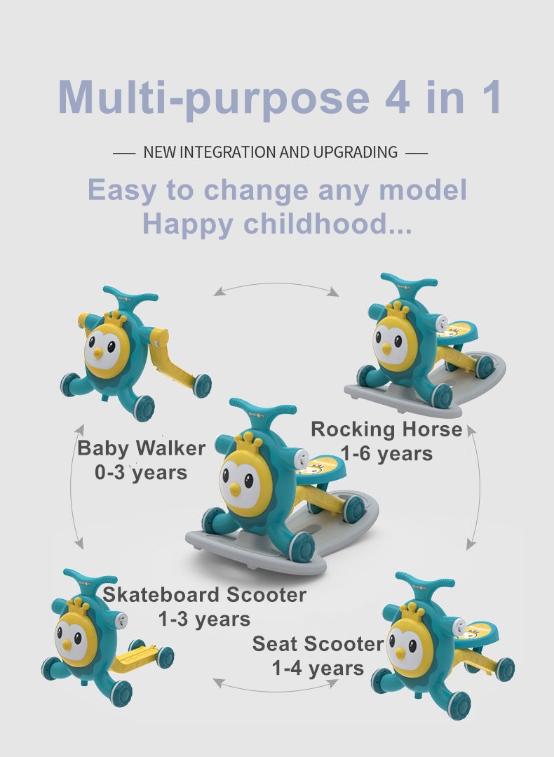 Multifunction Children's Pink Scooter with Walker Function and Shake a Horse Design