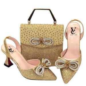 Quality Supoo gold Italian ladies shoes matching bags african high heel shoes for wedding/party wholesale