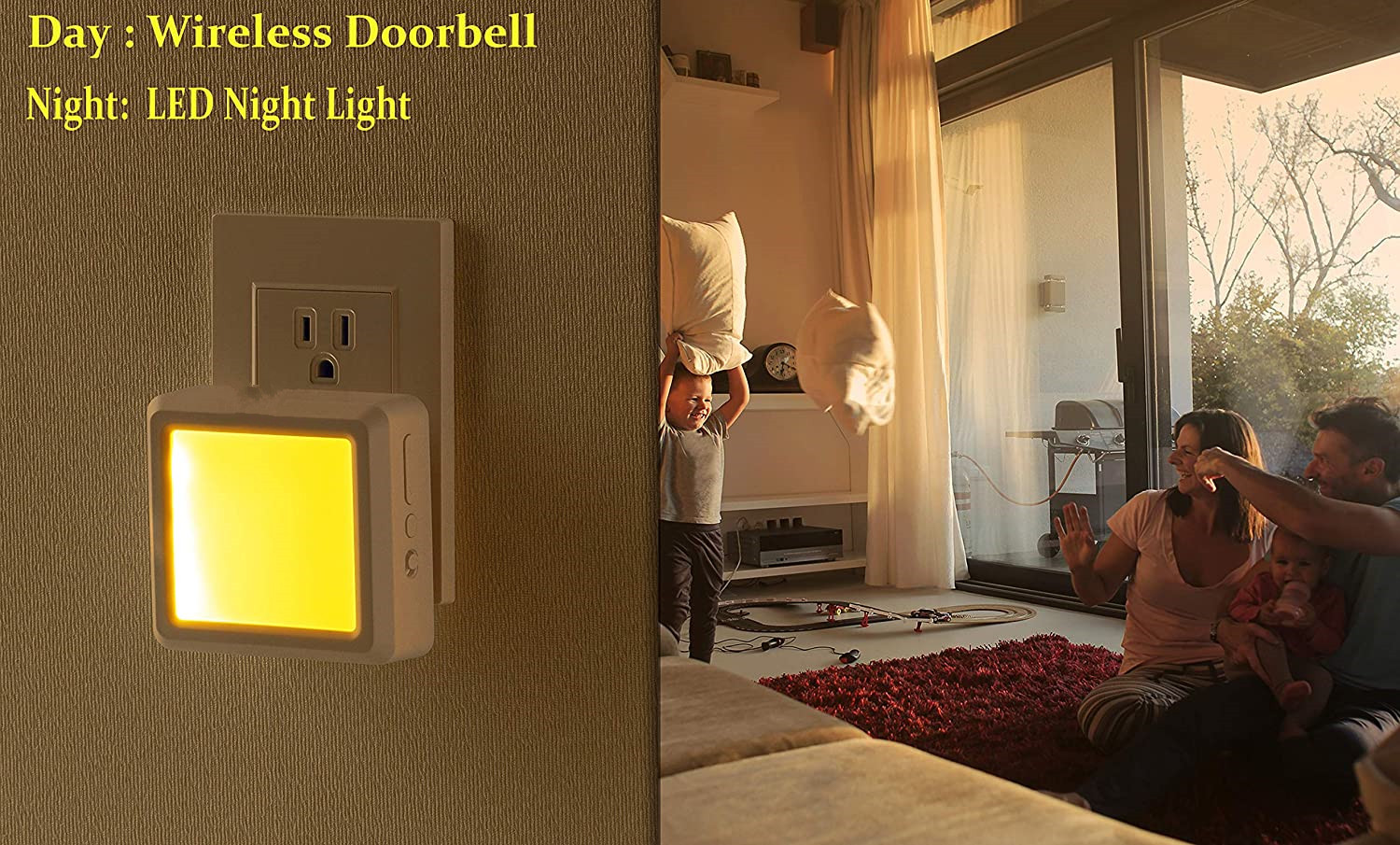 Self-Power Weatherproof Transmitter Plug in Night Lights with Wireless Doorbell