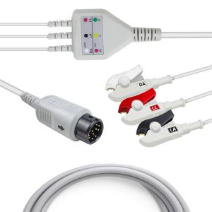 Quality Ecg Parts 3 Wire Cable 12 Pins ECG EKG Cable 3 Lead Clip ECG Machine Patient Cable wholesale