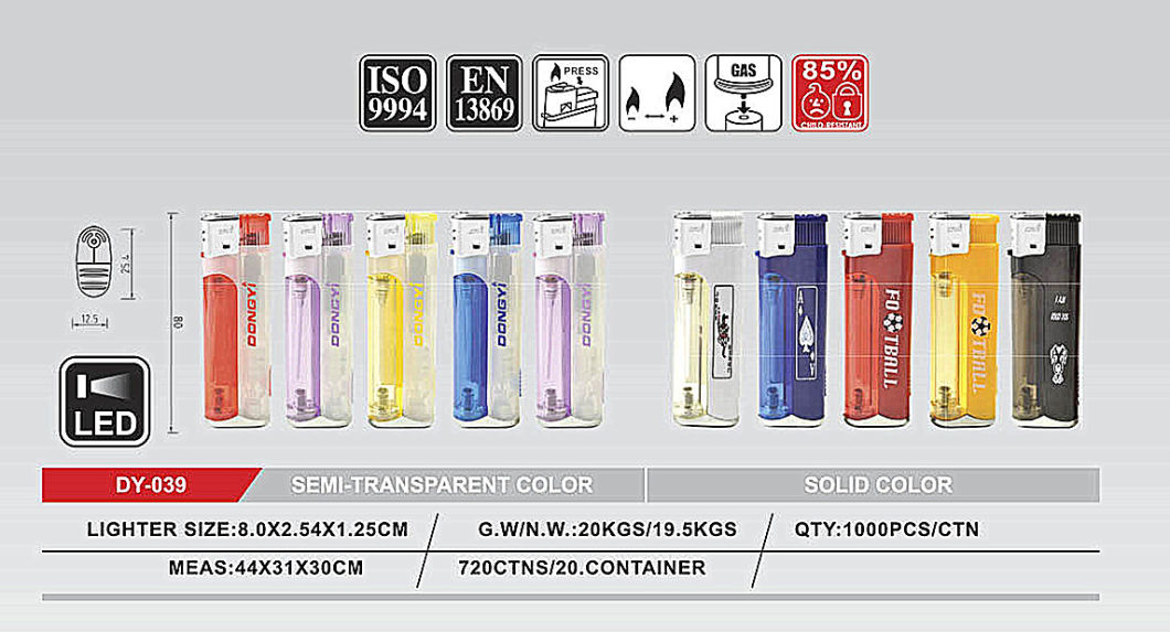 Dy-039 LED Lamp New Popular Electric Piezo Lighter OEM Colors
