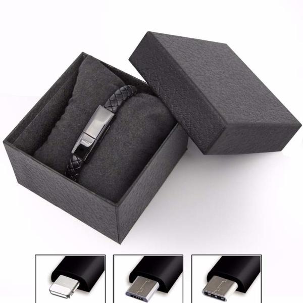 3A Nylon Lightning Cable Bracelet Leather Wrist Data Charging Cord For Iphone
