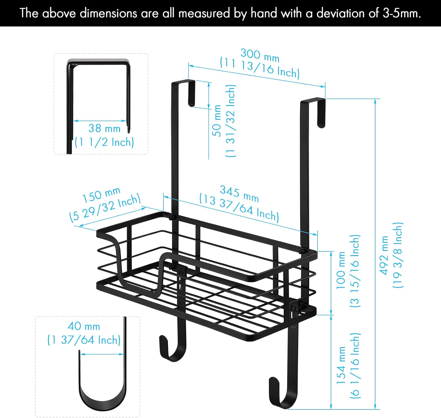 Wall Mount Ironing Board Hanger Over the Door Iron Caddy for Laundry Room Matte Black