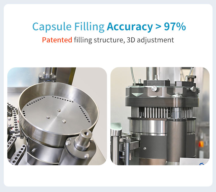 Capsule Filling Accuracy> 97% Patented flling structure, 3D adjustment