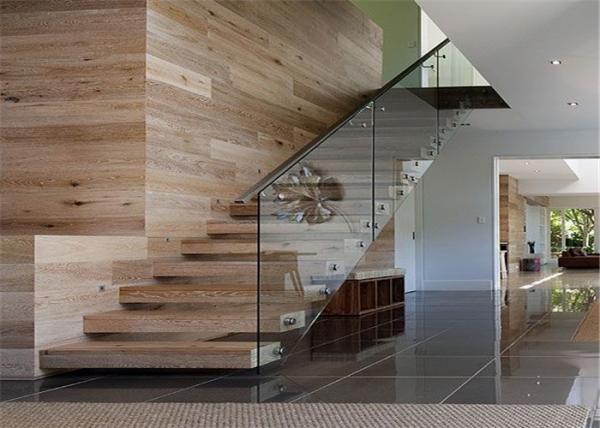 Glass Railing Wooden Floating Steps Staircase Stable Wooden Box Treads CE