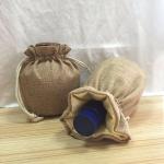 Wine Round Bottom Pouch , Natural Jute / Hessian Bottle Bags Eco Friendly