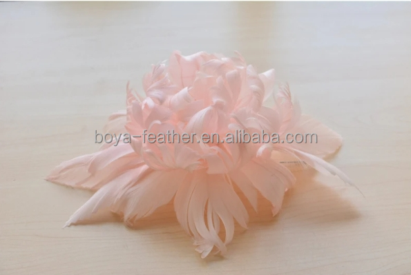 15*15 cm Curly Goose Feather Flower Mount with Wire Accessory Pattern Dyed