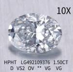 1.5 Carat Oval Lab Grown Diamond HPHT EX Cut D VS2 Diamond