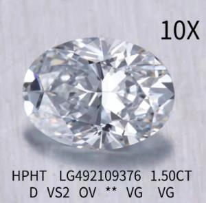 Quality 1.5 Carat Oval Lab Grown Diamond HPHT EX Cut D VS2 Diamond wholesale