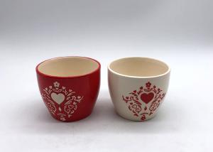 Quality Strong Dolomite Glazed Finished Ceramic Houseware Red And White Bowls Embossed Design wholesale