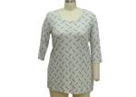 Ripple Shape Jacquard Women'S 3 4 Sleeve T Shirts , Ladies Round Neck T Shirts