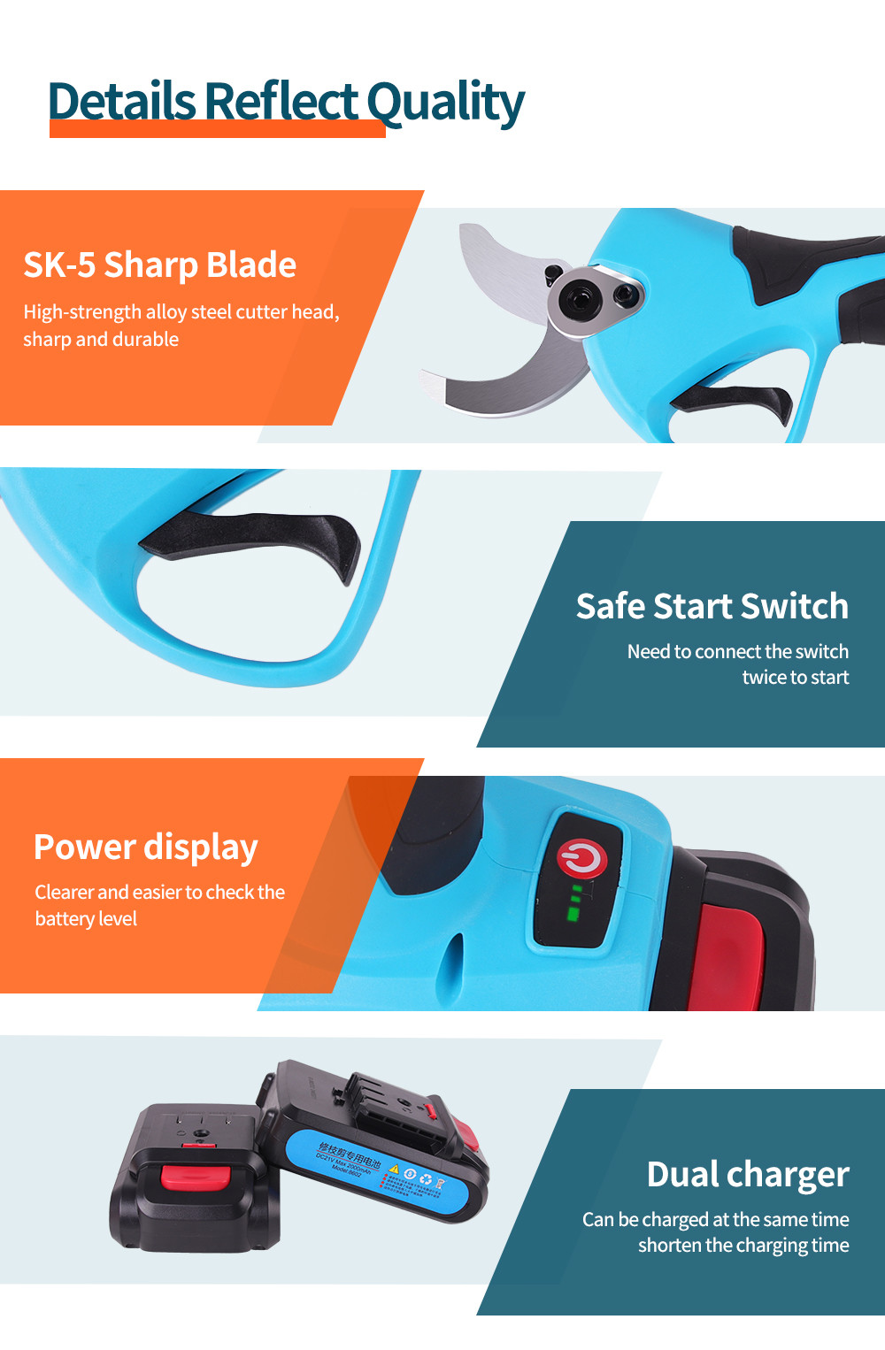 Swansoft New Type 4.0CM Cordless Electric Pruner Eletric Pruning Shears for Vineyard and Orchard with LED Screen Display
