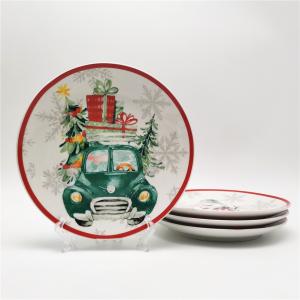 Quality Personalized Christmas Ceramic Plate Set Luxury Round Edge Shape wholesale