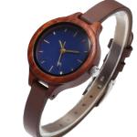 Small Lady Modern Wood Watches With Blue Dials Red Sandalwood Cases