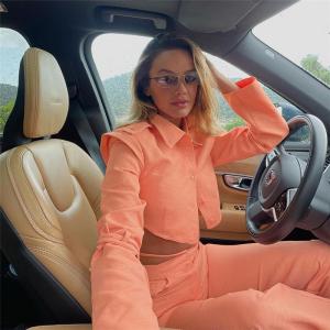 Quality Thick 2 Piece Casual Pants Set Short T Shirt High Waist Straight Leg Pants Suit wholesale