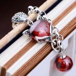 925 Sterling Silver Synthetic Garnet Fox Charm Link Bracelets(B20180411084)