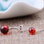 925 Sterling Silver Double Garnet Hoop Earrings (XH0488)