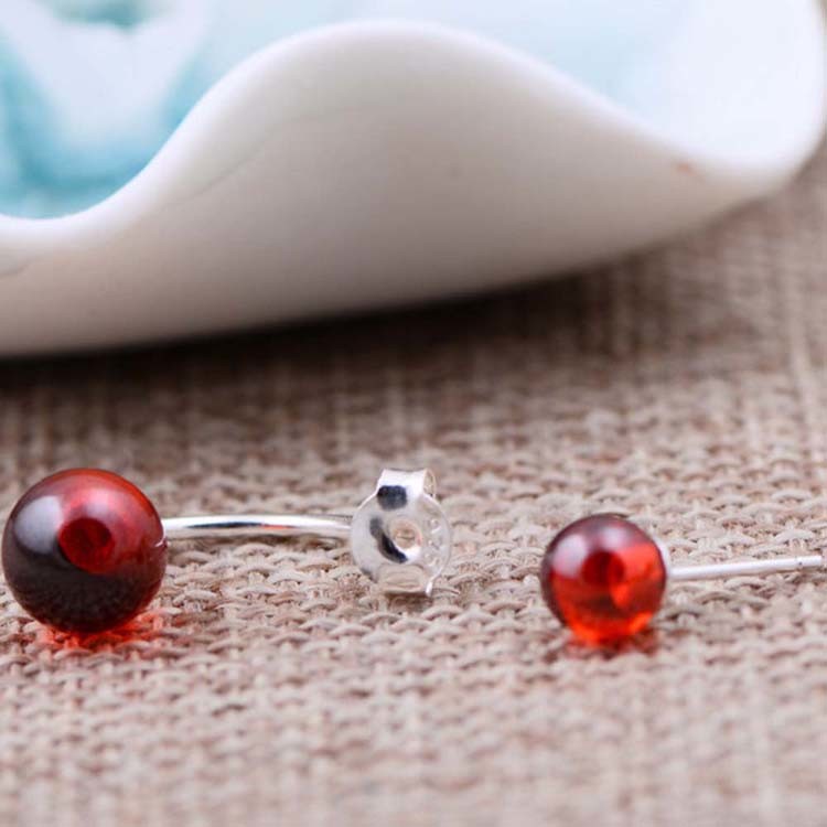 925 Sterling Silver Double Garnet Hoop Earrings (XH0488)