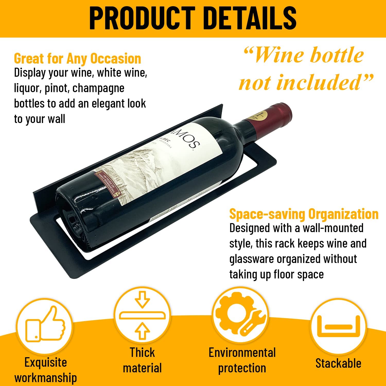 Metal Wall Red Wine Rack Hooks Bracket Hanging Wine Bottle Wall Holder for Kitchen and Bar