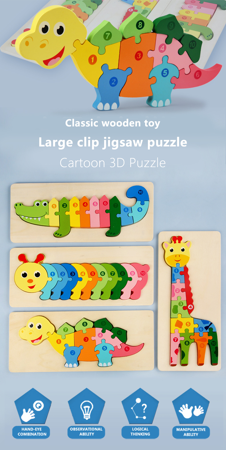 DIY Children Early Education Cognitive Toys Animal 3D Stereo Clasp Puzzle