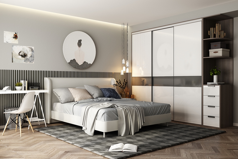 Modern Style Custom Made Bedroom Storage Clothes Wardrobe with Wood Panel Design