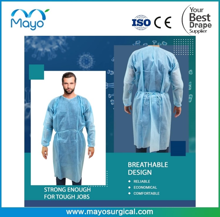 PPE Disposable Isolation Gowns Blue Level 2 SMS 40gsm Non Woven Material For Dental Medical Use