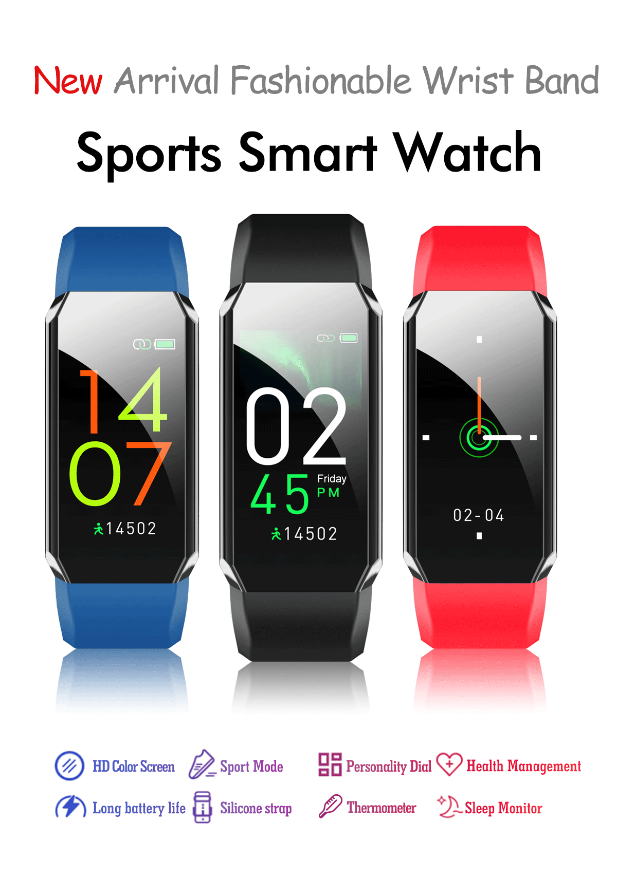 105mAH Battery Full Touch Smartwatch IP67 health tracking bracelet