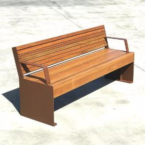 Quality Contemporary Urban Street Rust Finish Corten Steel Bench With Wood Seat wholesale