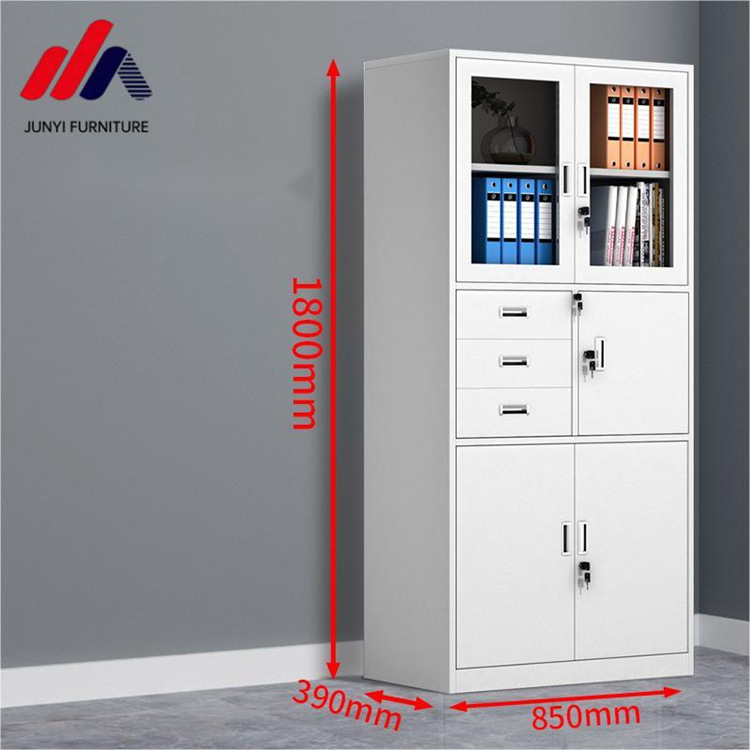 Easy Assembling Office Cabinets with Locks and Glass Doors Heavy Duty Metal Construction