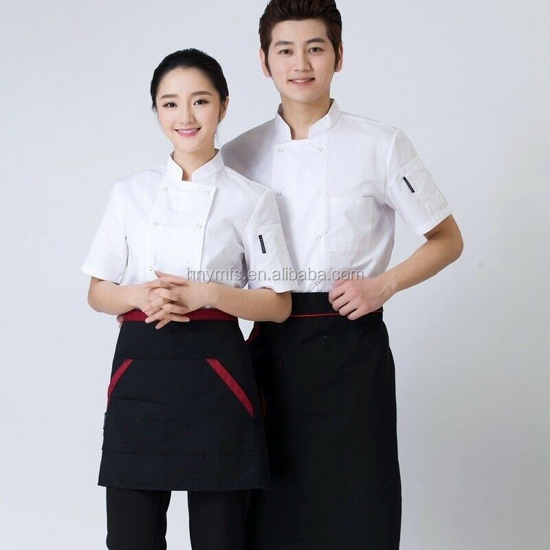Short Sleeve Chef Uniform Tops White 65% Polyester 35% Cotton Fabric