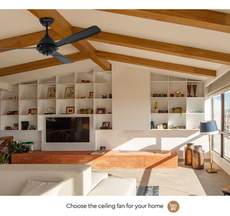 1stshine Ceiling Fan with 5 Speed Remote Control Standard Wind Black Metal Blades
