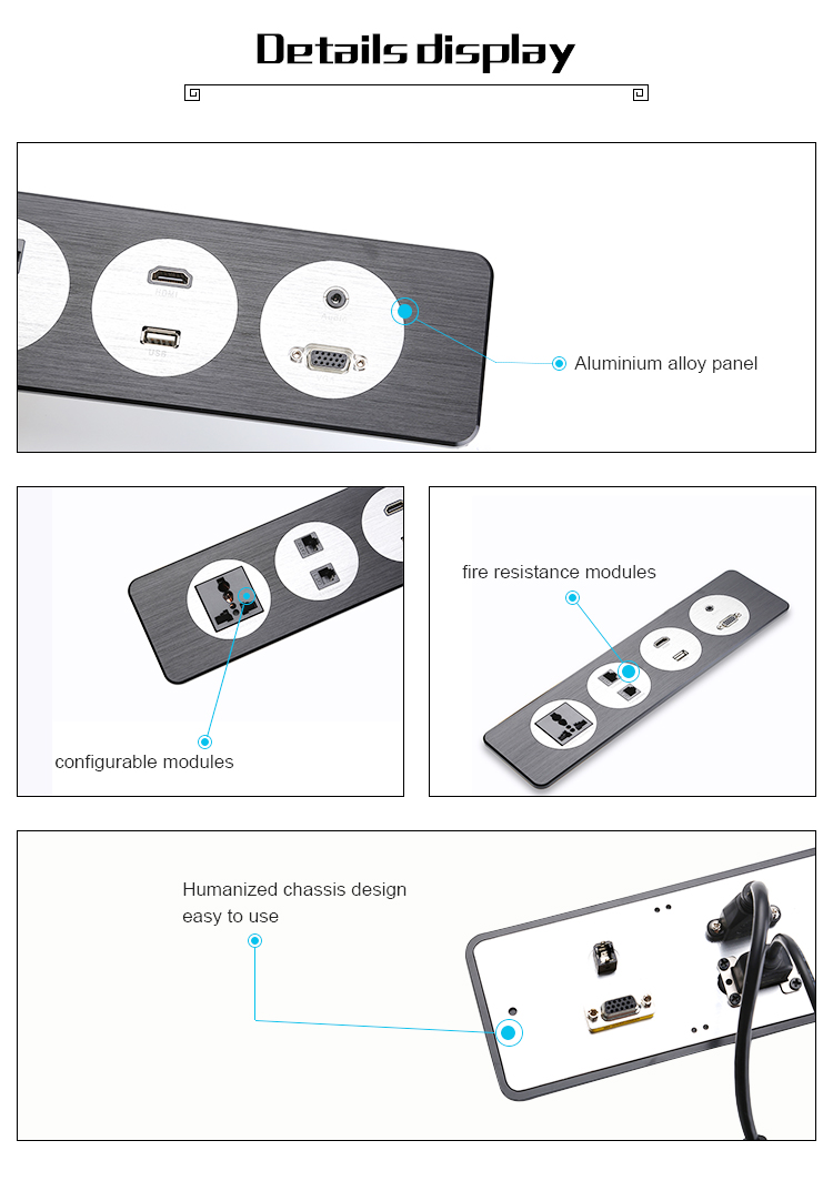 Aluminum Office Desk Power Outlet Socket For Furniture Tabletop Custom