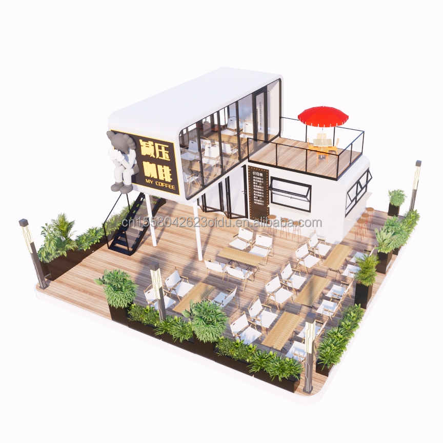 Steel Structure Frame Welded 20ft Luxury Portable Prefabricated Homes With Customized Color for Food Street Coffee Store
