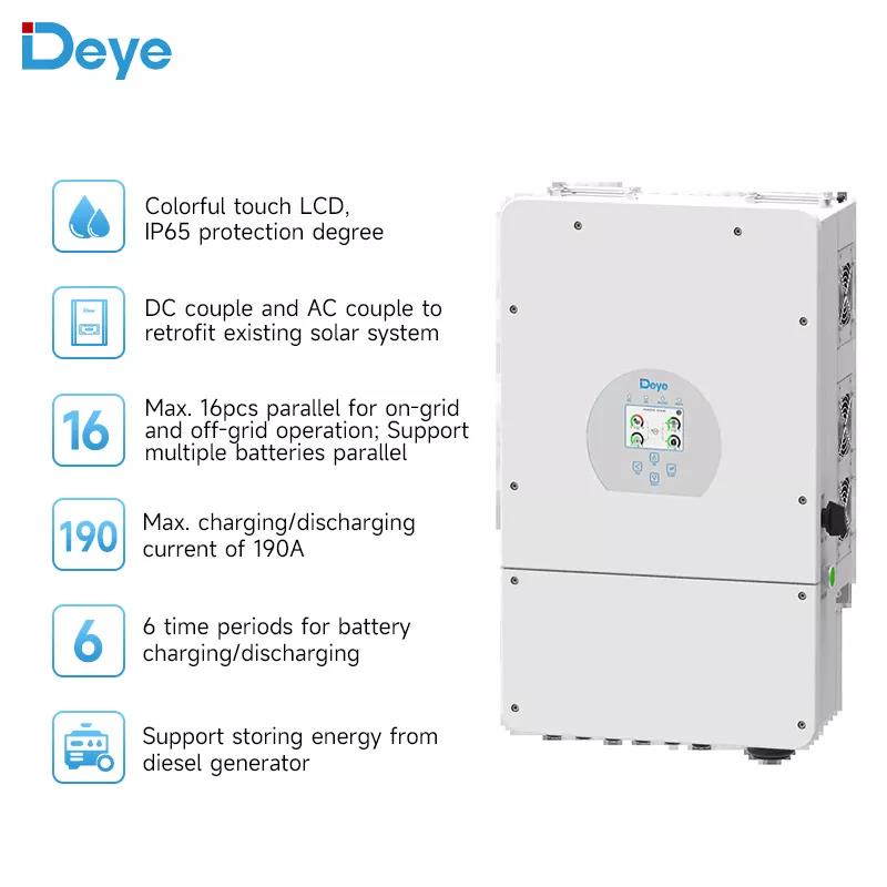 In stock Deye SUN-7.6/8K-SG01LP1-US/EU Hybrid inverter 7.6KW 8KW 7600W 8000W 48V with wifi Single phase 2 Mppt PV solar