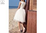 Off White Short Fitted Wedding Dress Sleeveless Top Satin Tulle Hems Back Zipper