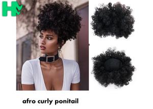 Quality Black Synthetic Hair Pieces , Afro Curly Human Hair Ponytail Extensions wholesale